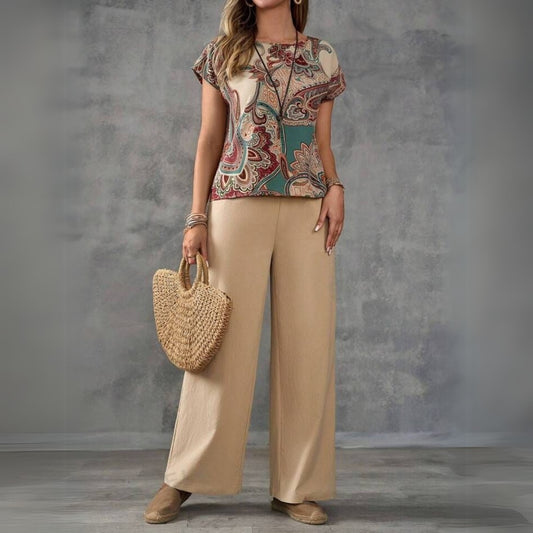 Vintage-Inspired Women's Co-ord Set with Soft Neutral Bottoms