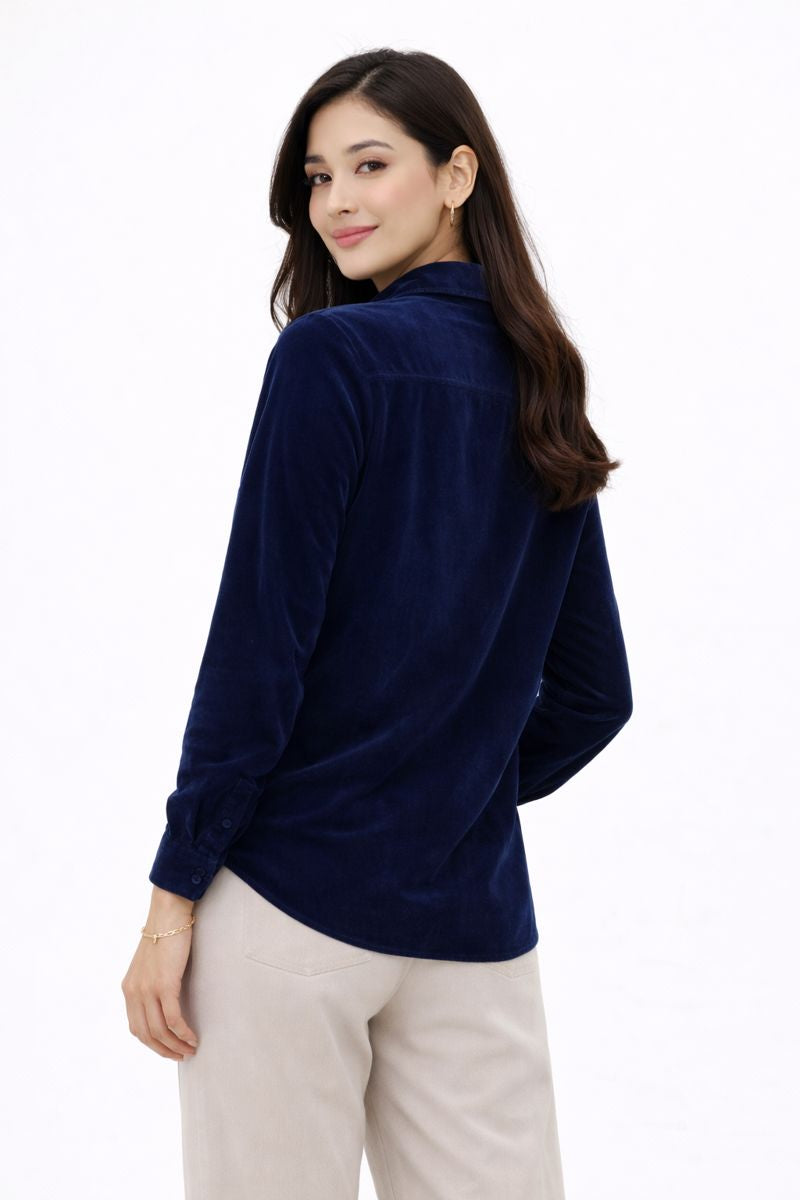Women’s Navy Blue Velvet Shirt