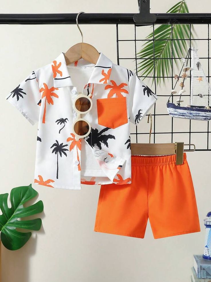 Baby Boys Summer Cotton Lycra Shirt & Shorts Set β Palm Print Co-ord Outfit (0β5 Years)
