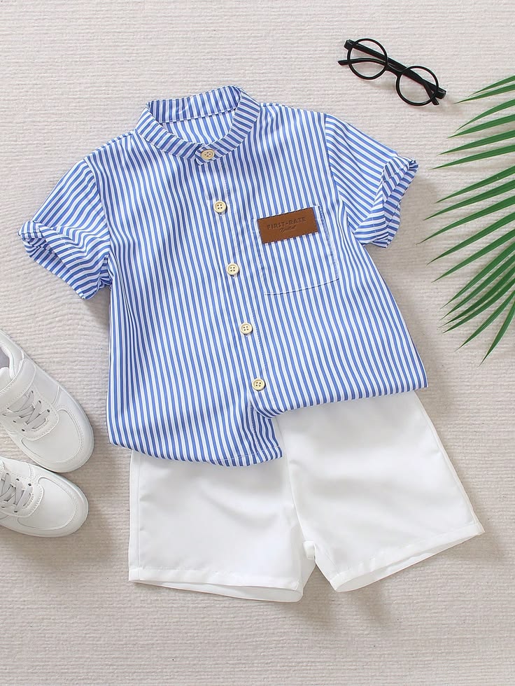 Baby Boys Cotton Lycra Striped Shirt & Shorts Set – Classic Summer Co-ord Outfit (0–5 Years)