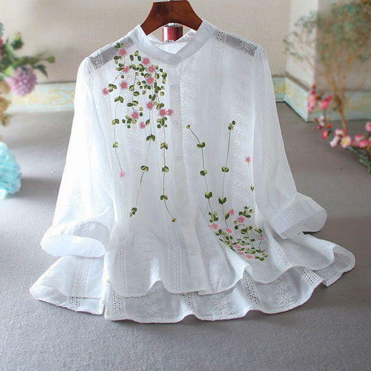 Delicate Blossom Embroidered White Tunic for Women