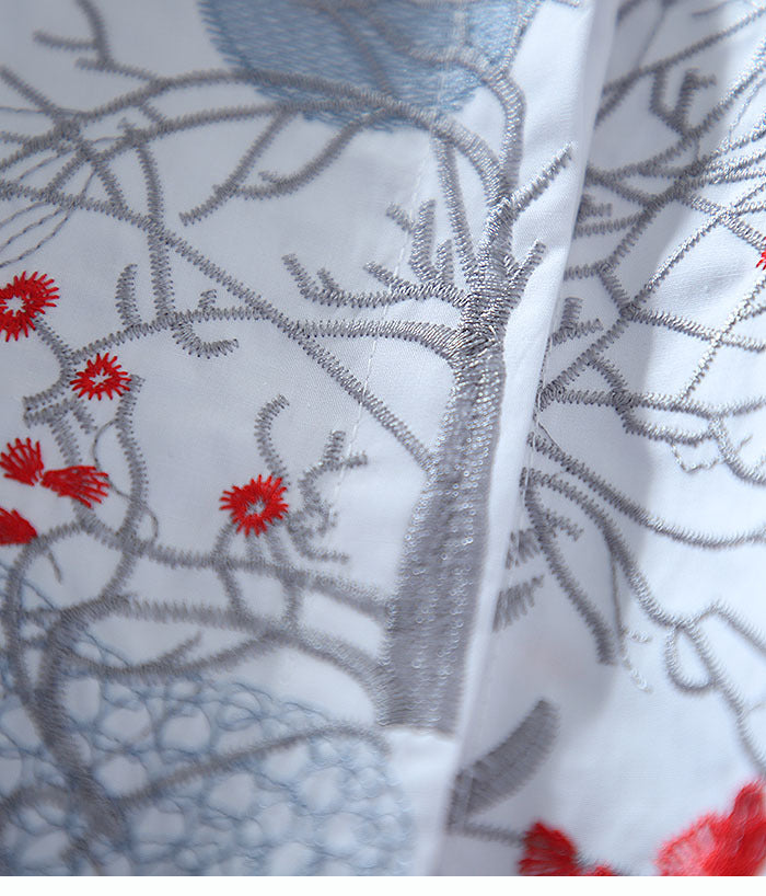 White Tunic Top with Unique Forest-Inspired Embroidery