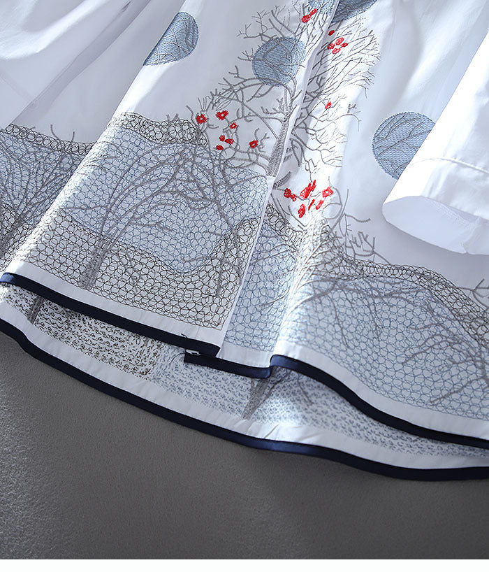 White Tunic Top with Unique Forest-Inspired Embroidery