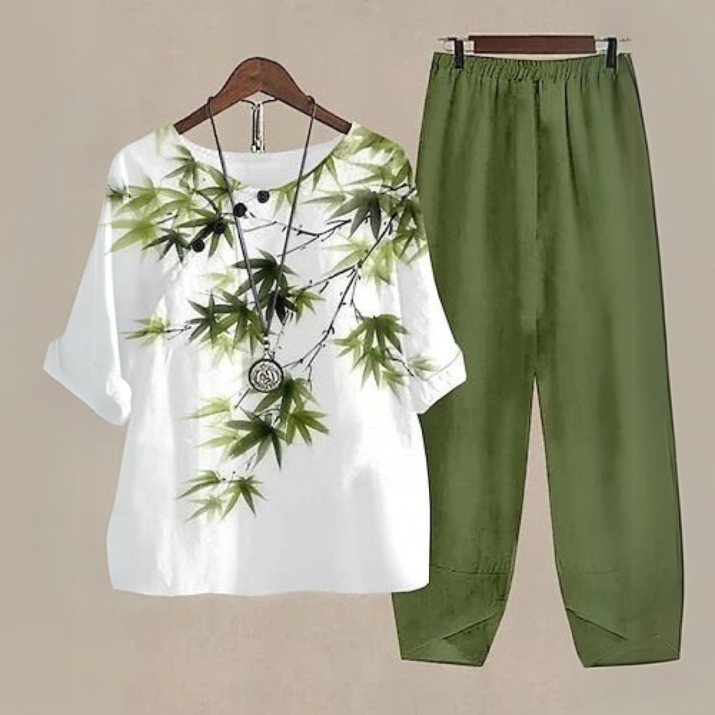 Breezy Botanical Print Co-ord Set in White and Purple