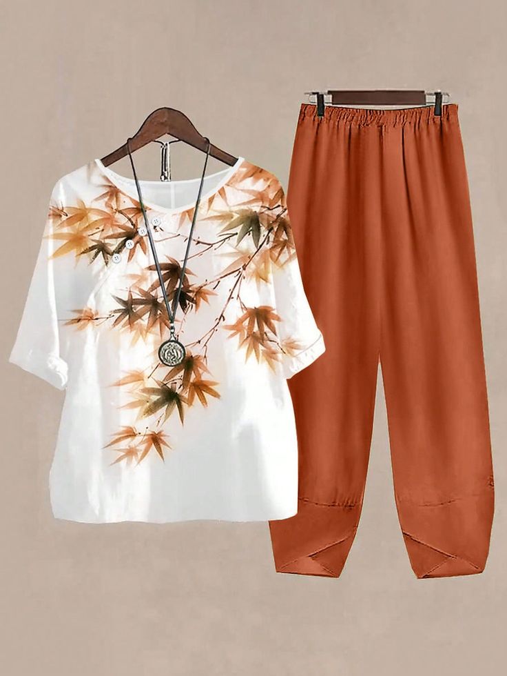 Breezy Botanical Print Co-ord Set in White and Purple