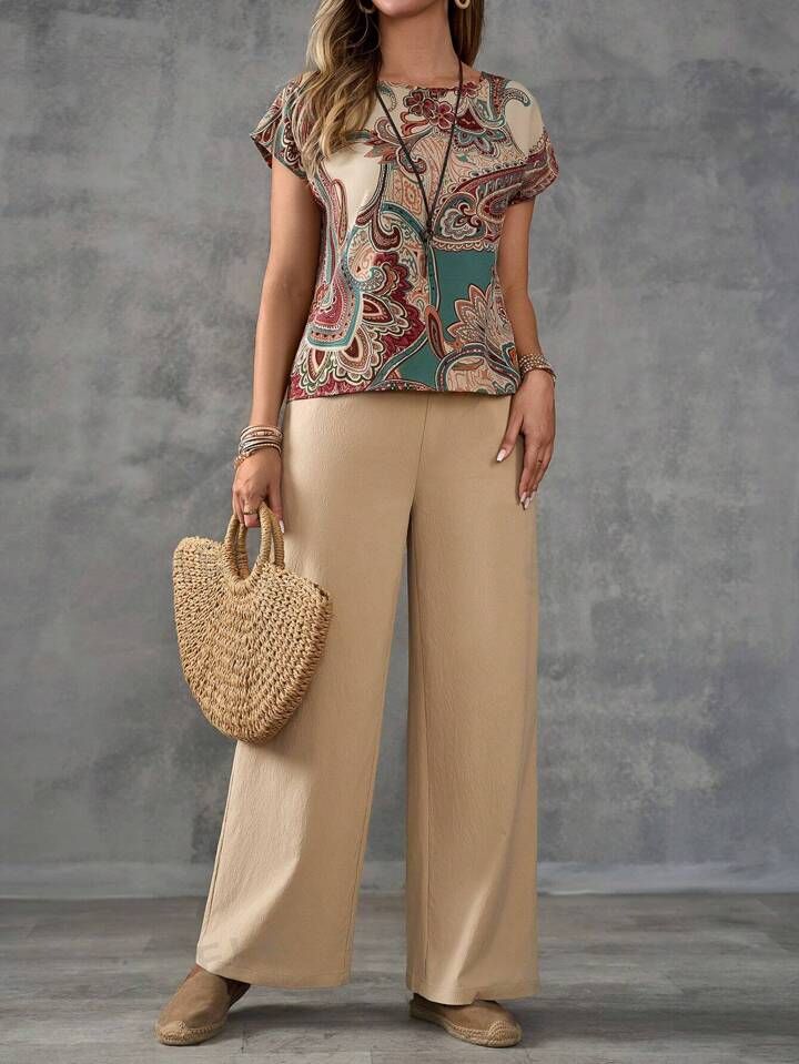 Vintage-Inspired Women's Co-ord Set with Soft Neutral Bottoms
