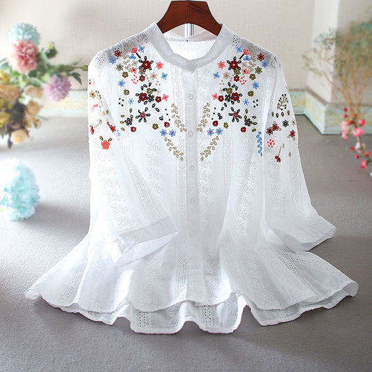 Elegant Blossom White Embroidered Top Tunic