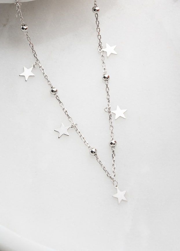 Silver Star Charm Necklace with Beaded Chain