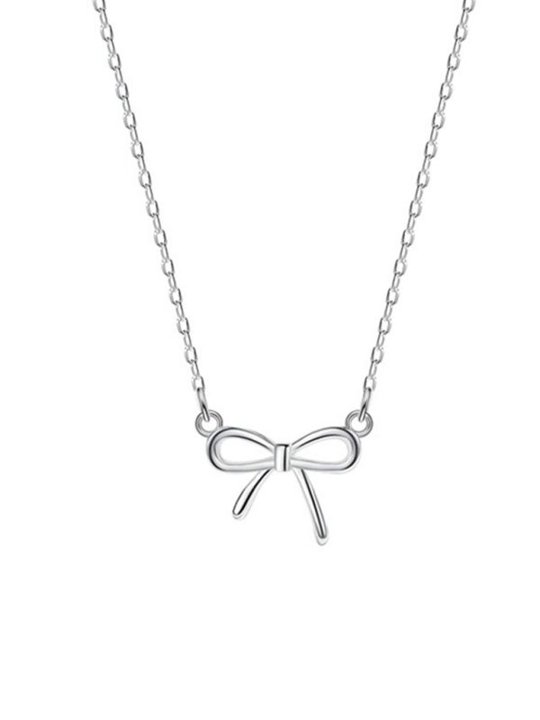 Dainty Silver Bow Pendant Necklace