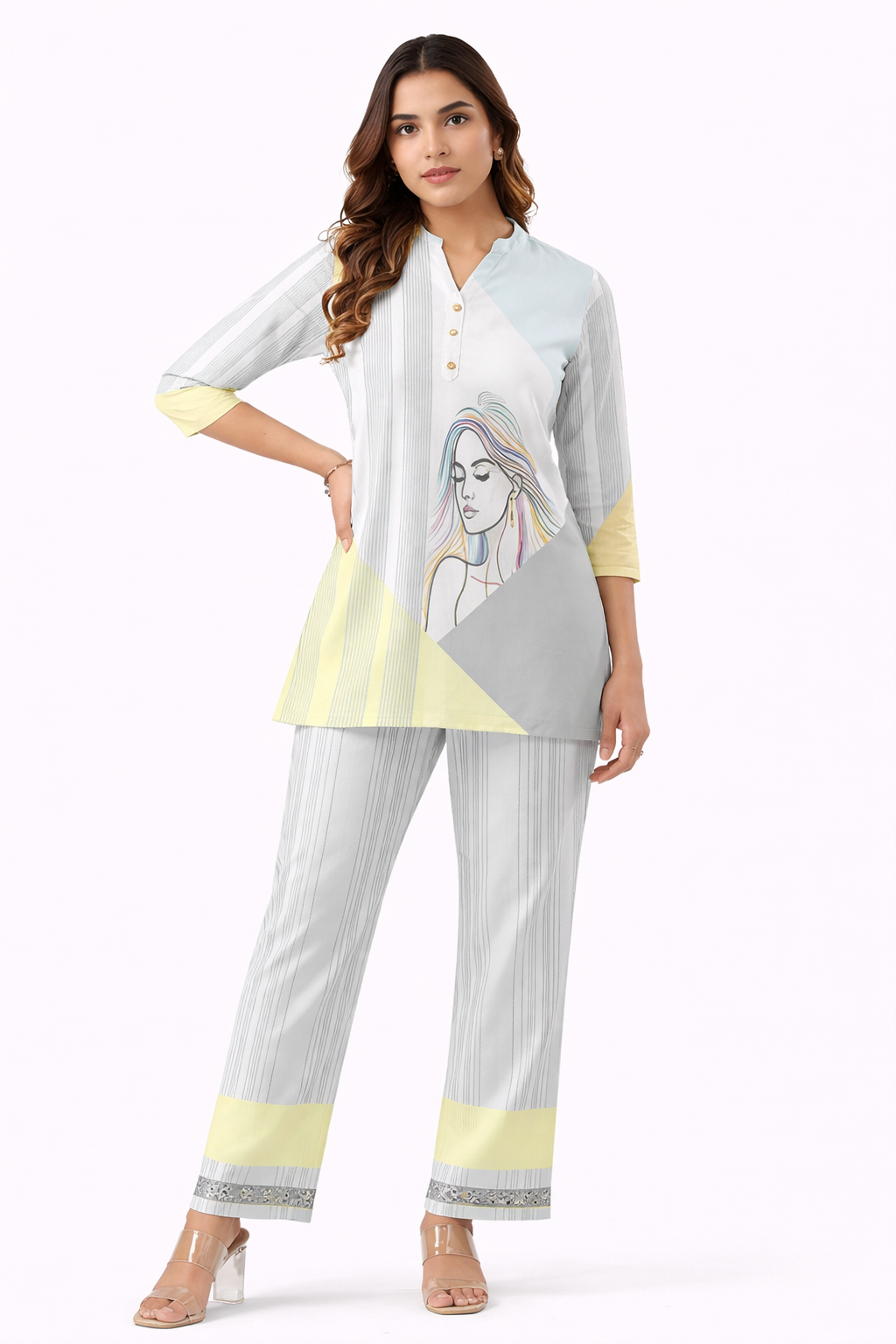 Abstract Face Printed Co-Ord Set for Women