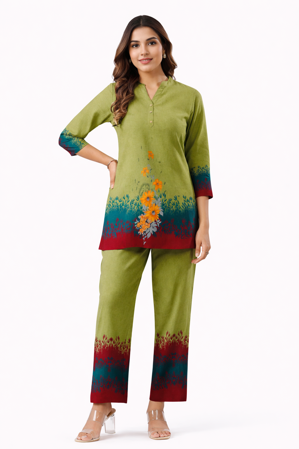 Green Floral Printed Co-Ord Set for Women