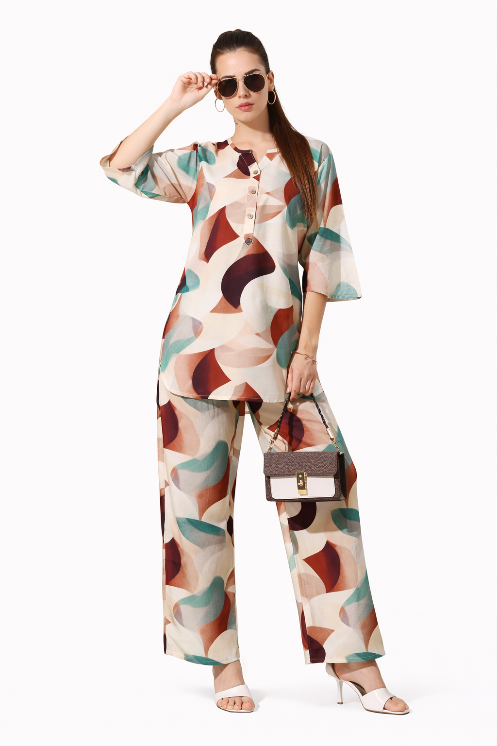 Abstract Multicolor Printed Co-Ord Set for Women