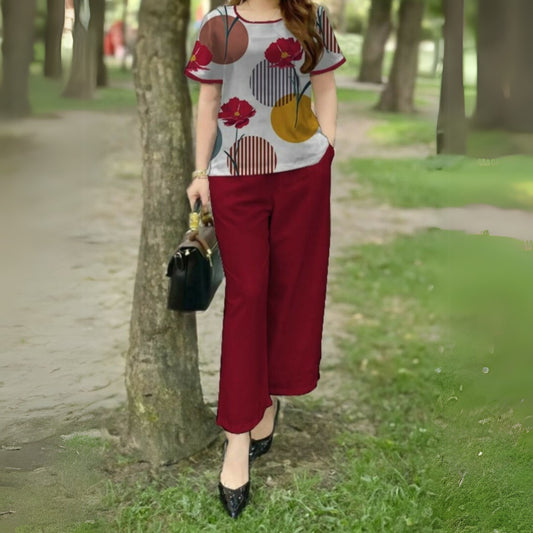 Stylish and Comfortable Graphic Co-ord Set in Maroon