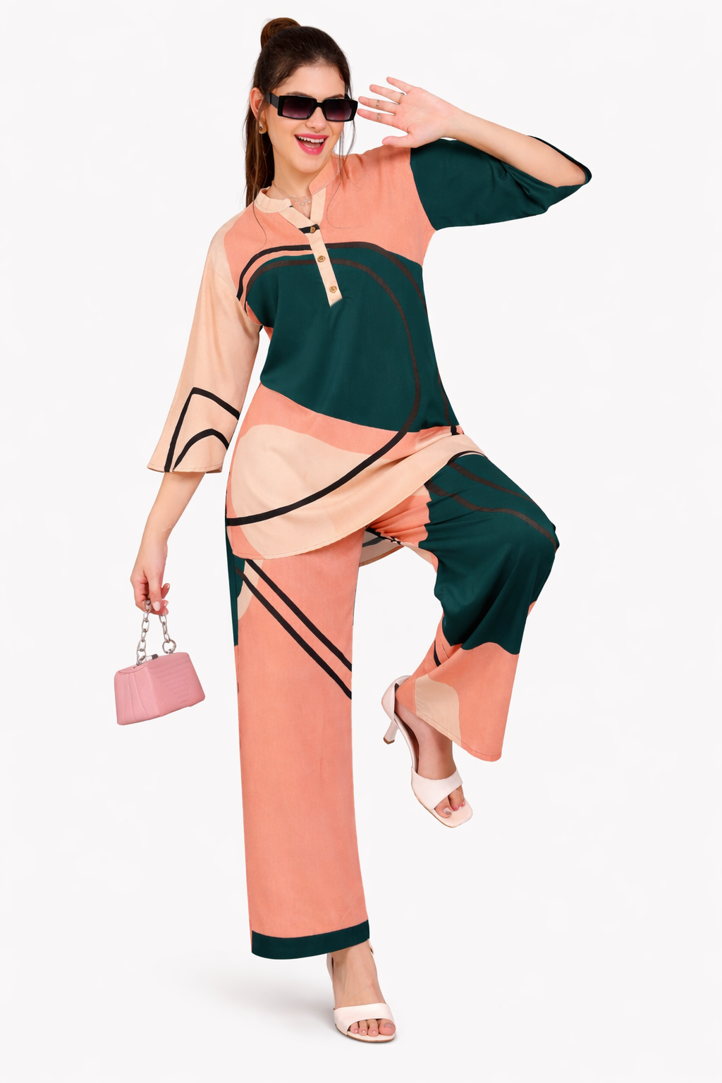 Abstract Color Block Printed Co-Ord Set for Women