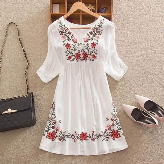 Trendy White long top-tunics with embroidery work for women