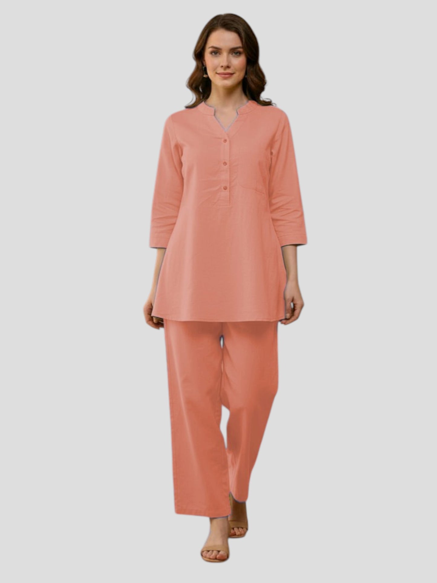 Peach Cotton Kurta Pant Co-Ord Set for Women