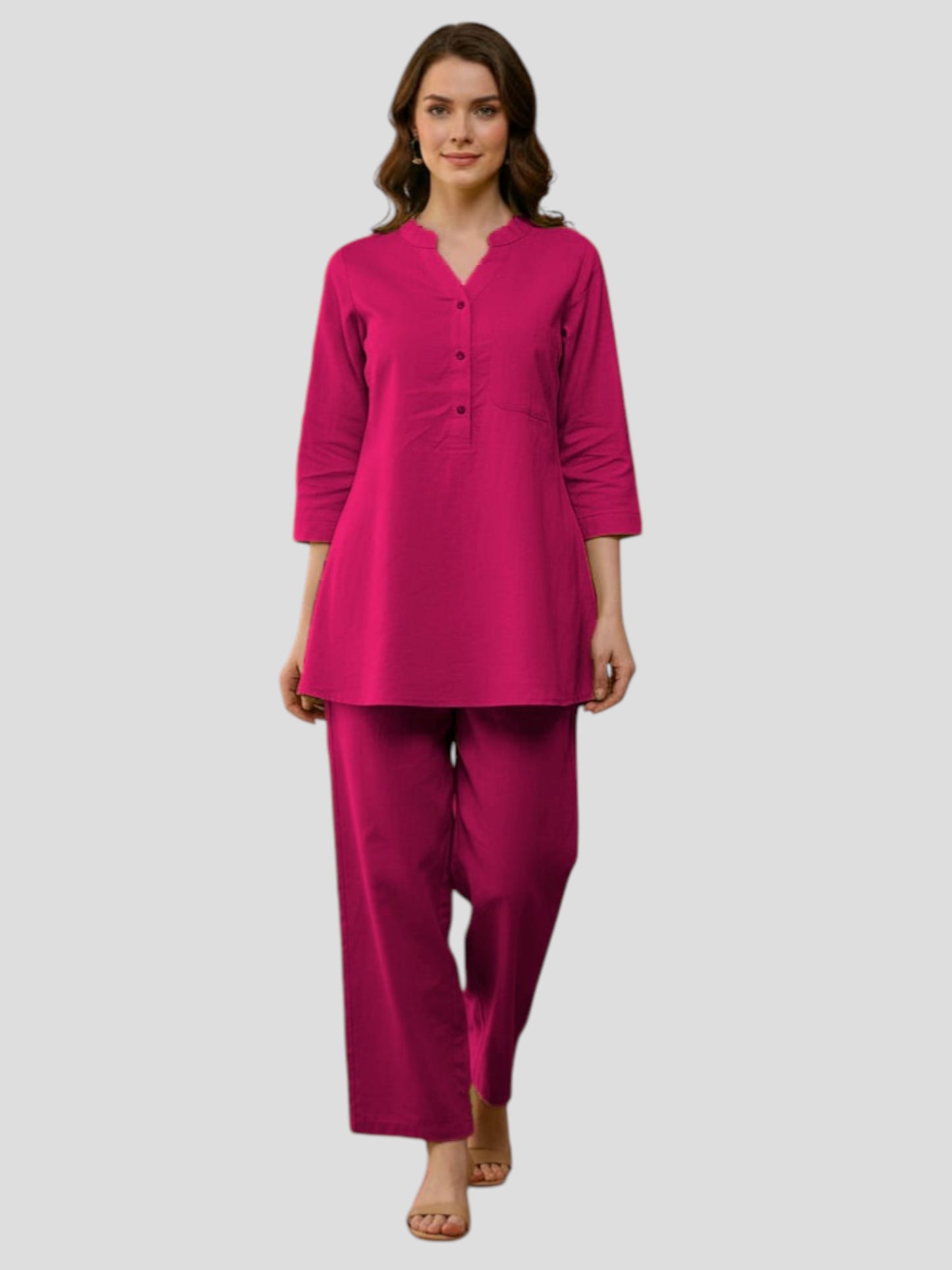 Rani Pink Cotton Kurta Pant Co-Ord Set for Women