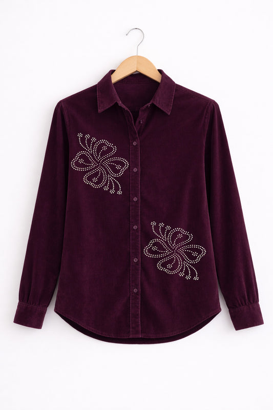 Women’s Velvet Shirt with Jarkan Diamond Butterfly Motifs