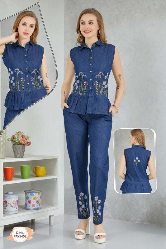 Embroidered Denim Coord for Effortless Style