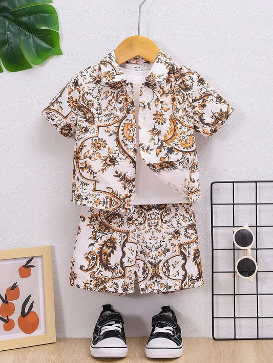 Baby Boys Cotton Lycra Printed Shirt & Shorts Set – Designer Paisley Co-ord Outfit (0–5 Years)