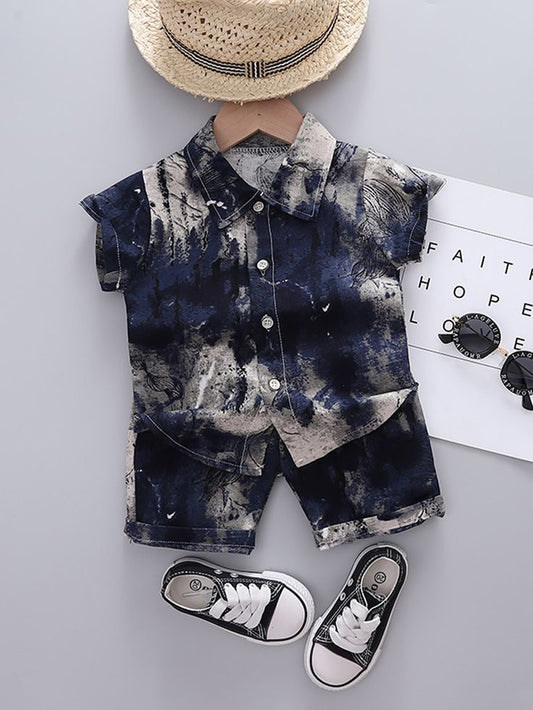 Baby Boys Cotton Lycra Abstract Print Shirt & Shorts Set – Designer Co-ord Outfit (0–5 Years)