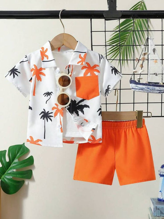 Baby Boys Summer Cotton Lycra Shirt & Shorts Set – Palm Print Co-ord Outfit (0–5 Years)