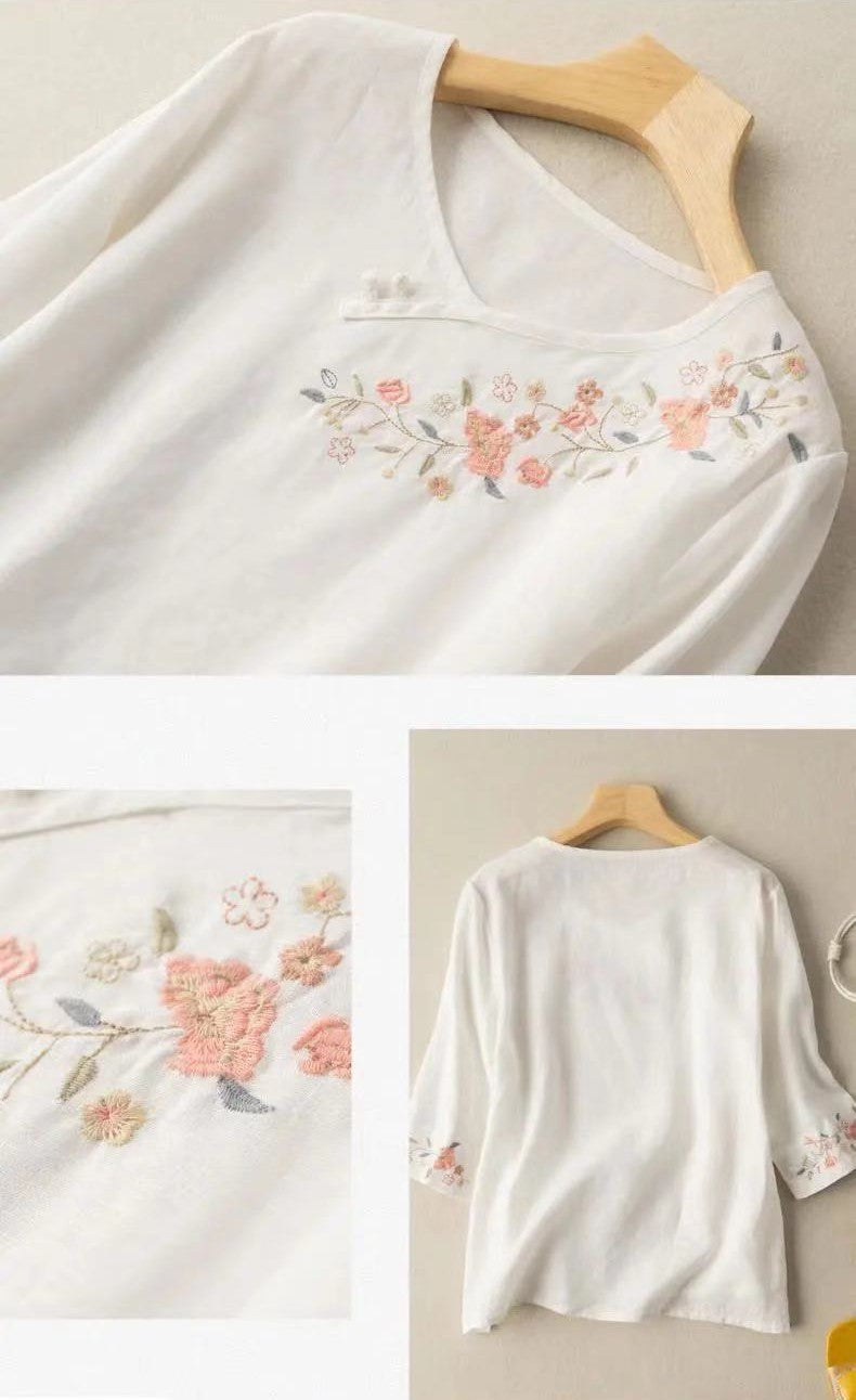 Trendy White long top-tunics with embroidery work for women