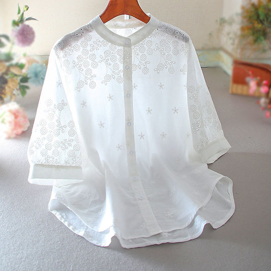 White Top Tunic with Stylish Embroidered Sleeves