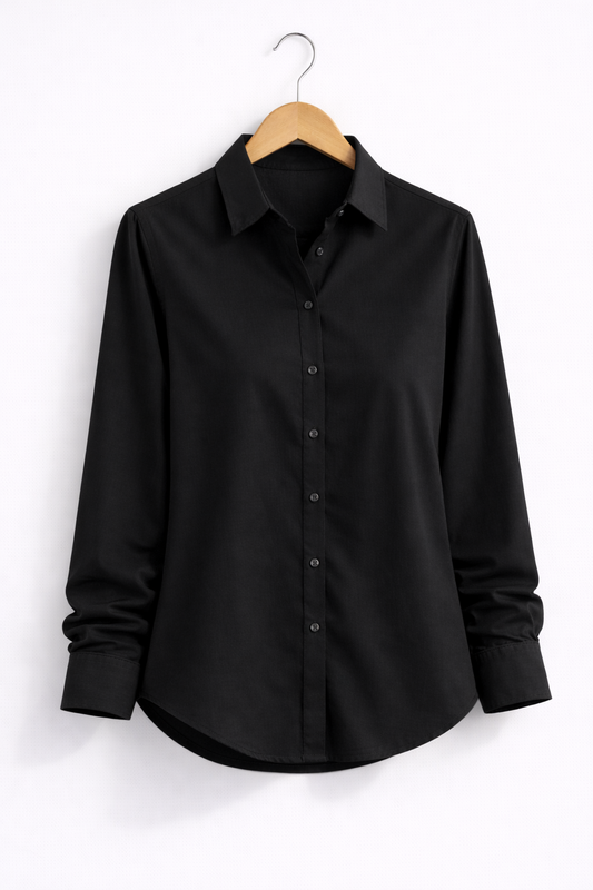 Women’s Solid Black Rayon Shirt