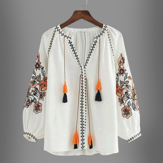 Trendy White long top-tunics with embroidery work for women