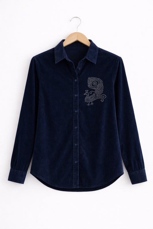 Women’s Velvet Shirt with Jarkan Diamond Peacock Motif
