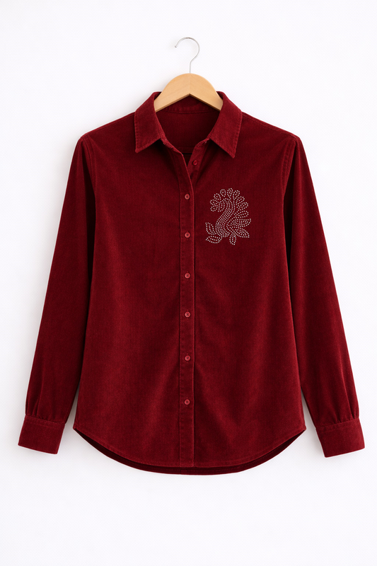 Women’s Velvet Shirt with Jarkan Diamond Peacock Motif