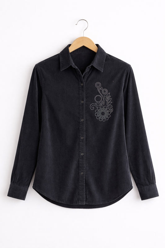 Women’s Velvet Shirt with Jarkan Diamond Floral Motif