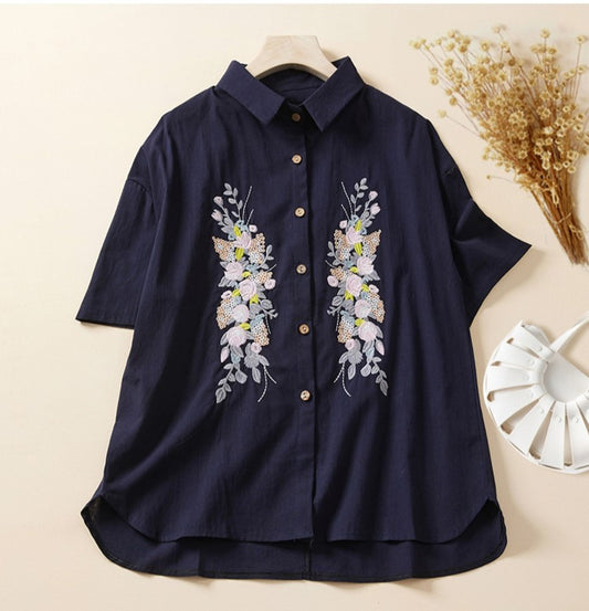 Elevate Your Style with the Women's Navy Blue Embroidery Top Tunic