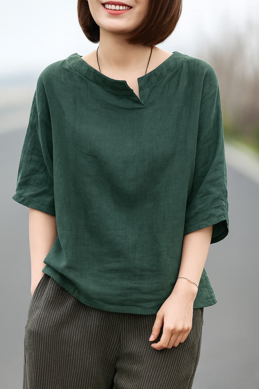 Everyday Green  styles V-Neck Tunic – Minimal, Stylish & Comfortable