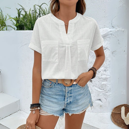 White Cotton Shirt with Stylish Pocket Details