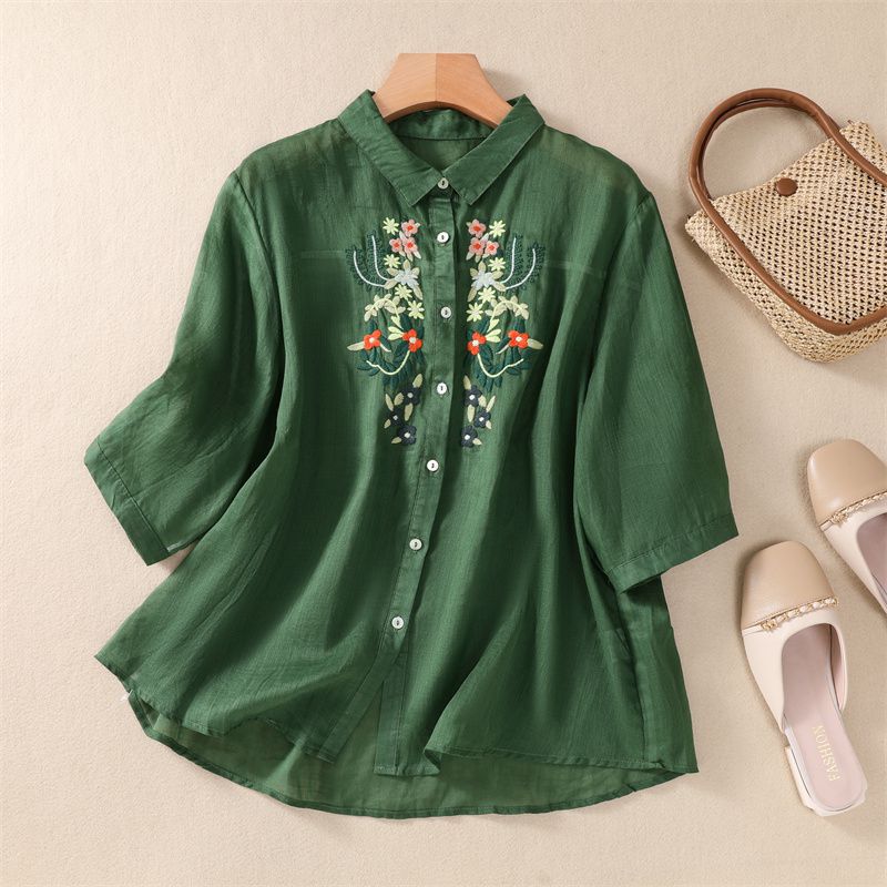 Trendy Green long top-tunics with embroidery work for women