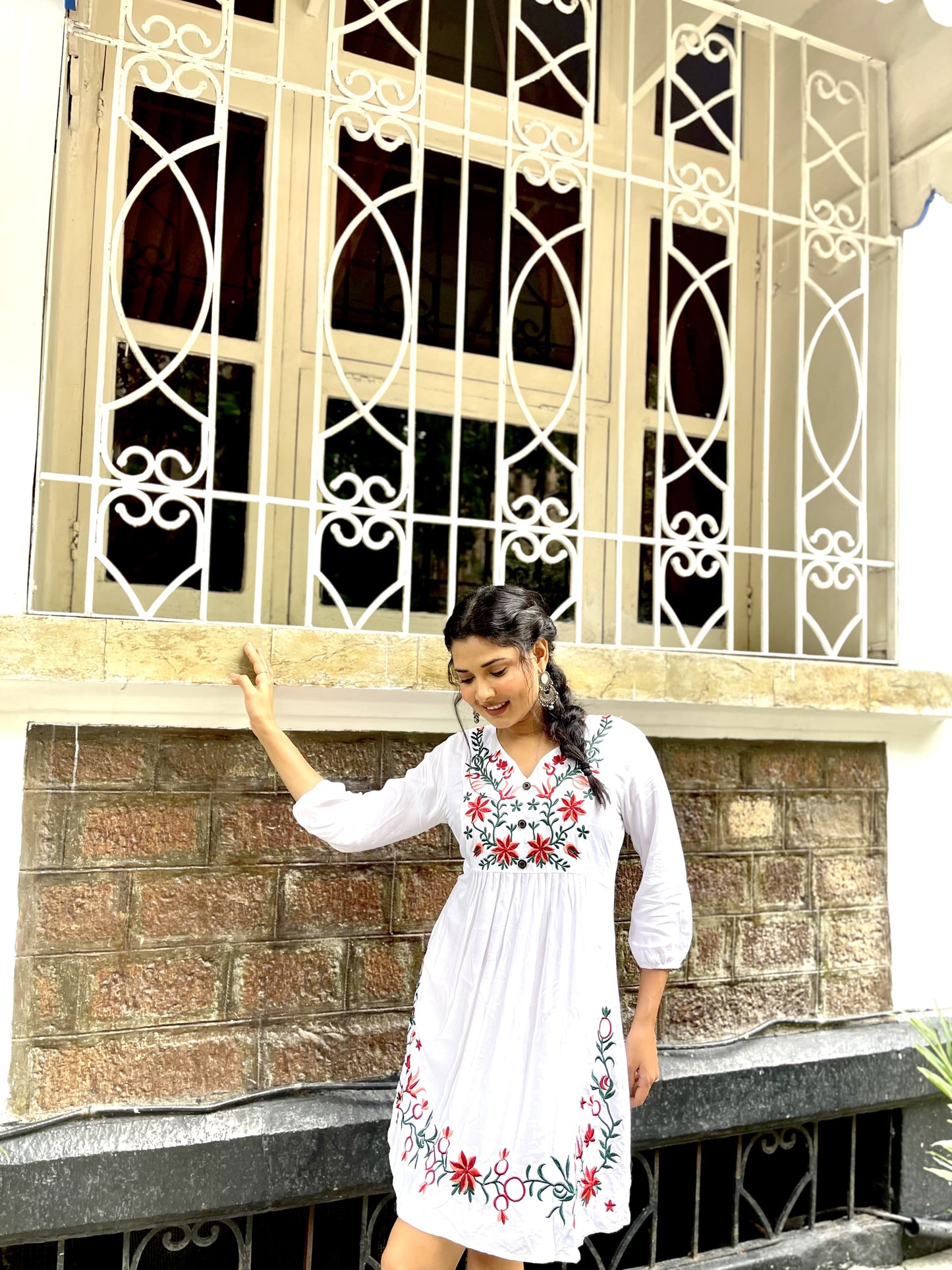 Trendy White long top-tunics with embroidery work for women