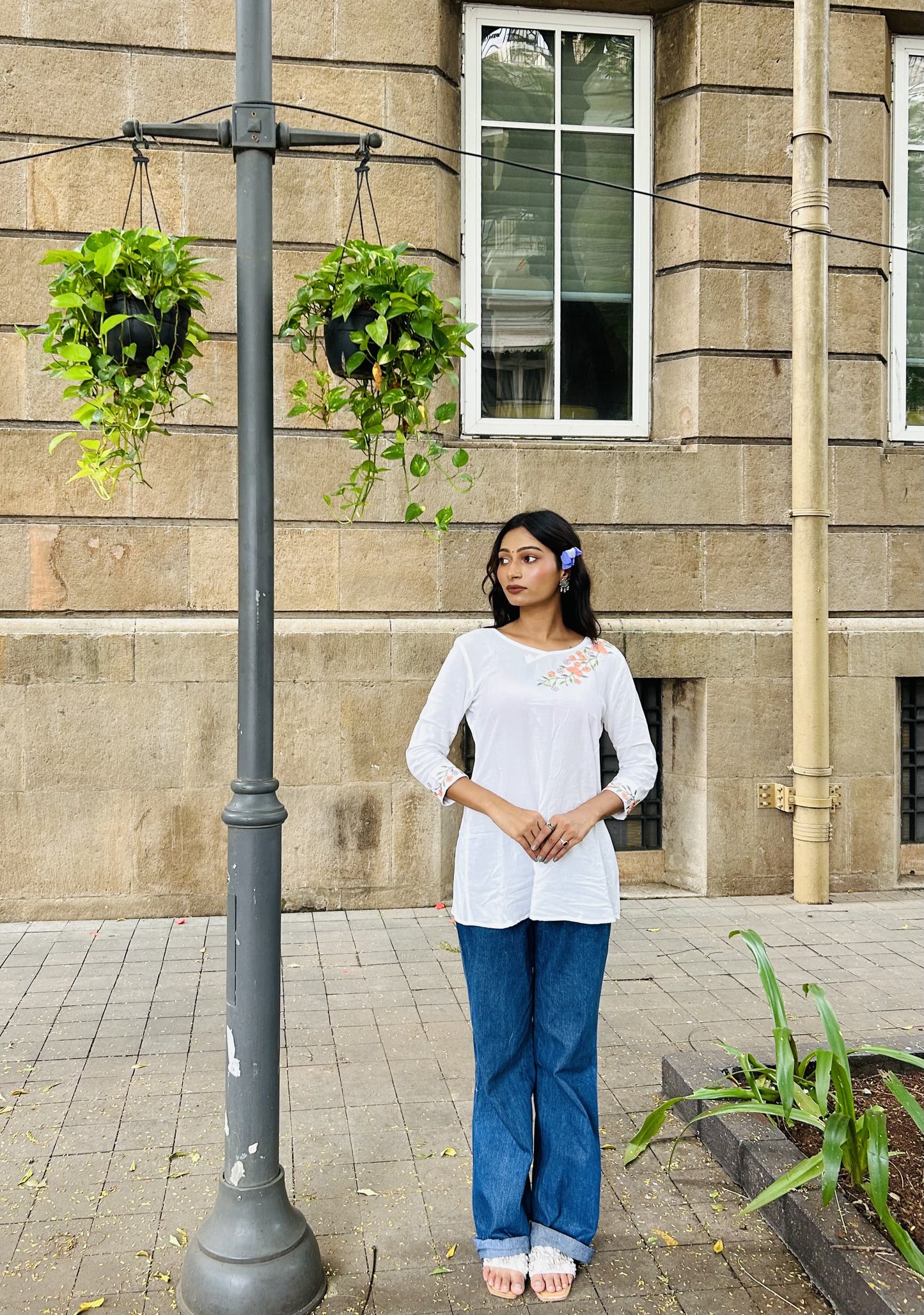 Trendy White long top-tunics with embroidery work for women