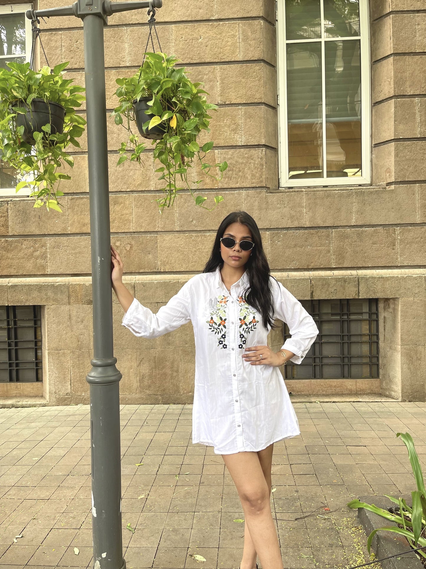 Trendy White long top-tunics with embroidery work for women