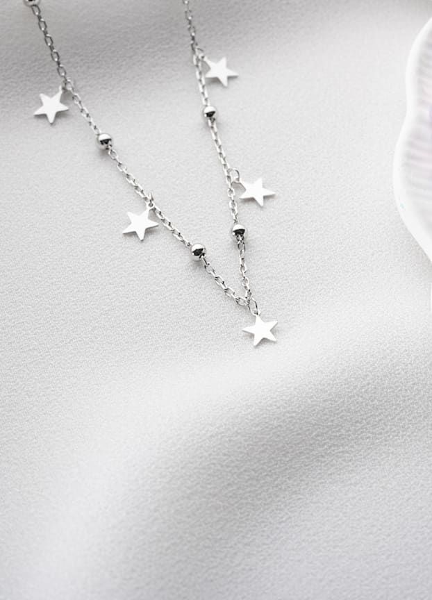 Silver Star Charm Necklace with Beaded Chain