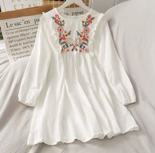 Trendy White long top-tunics with embroidery work for women